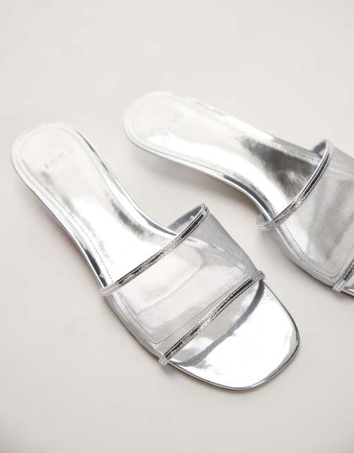 Mango Sandales en tulle à petit talon Argenté ASOS