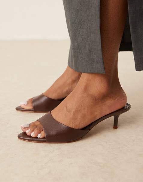 Mango - Sandales ouvertes en cuir à talon - Rouge profond - view 1