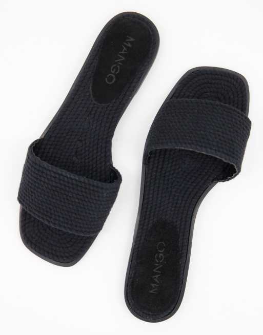 Mango Sandales plates style mules en corde Noir