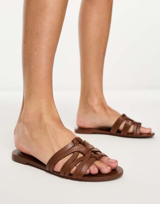 Mango Sandali bassi color cuoio con listini ASOS