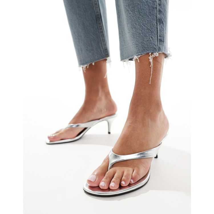 Mango Sandali con tacco argento modello infradito ASOS