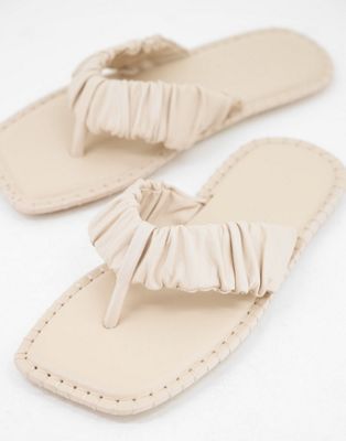 Mango ruched thong leather sandal in ecru - ASOS Price Checker