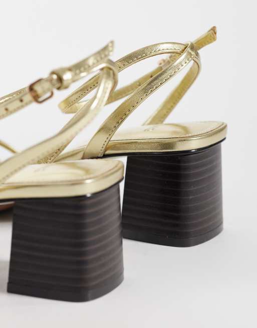 Mango - Sandali oro con tacco largo medio e fascette sottili, 4 di 4