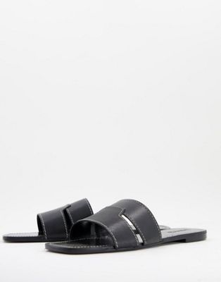 Mango real leather slider sandal in black - ASOS Price Checker