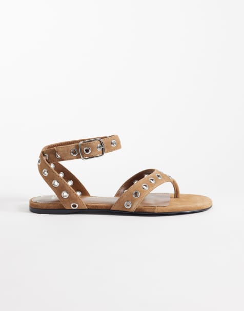Mango – Sandfärgade gladiatorsandaler i 100% läder med nitar - view 1