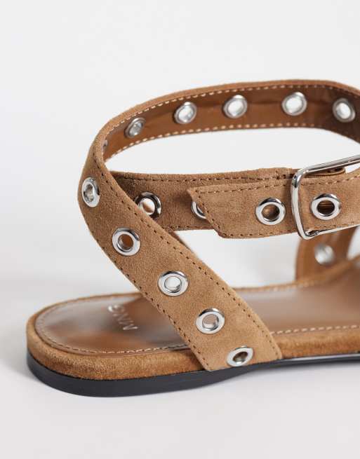 Mango - Sandfarvede gladiatorsandaler i 100% læder med nitter, 3 af 4