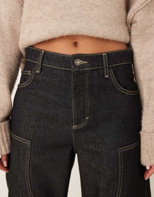 Mango – Sandra – Jeans aus reiner Baumwolle in verwaschenem Schwarz mit weitem Beinschnitt und Nahtdetail, 5 von 5