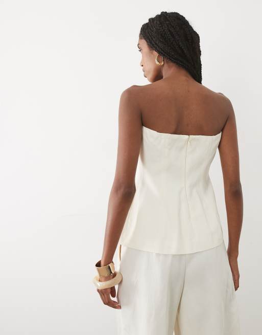Mango Sansa off shoulder structured top co-ord in cream, 2 of 4
