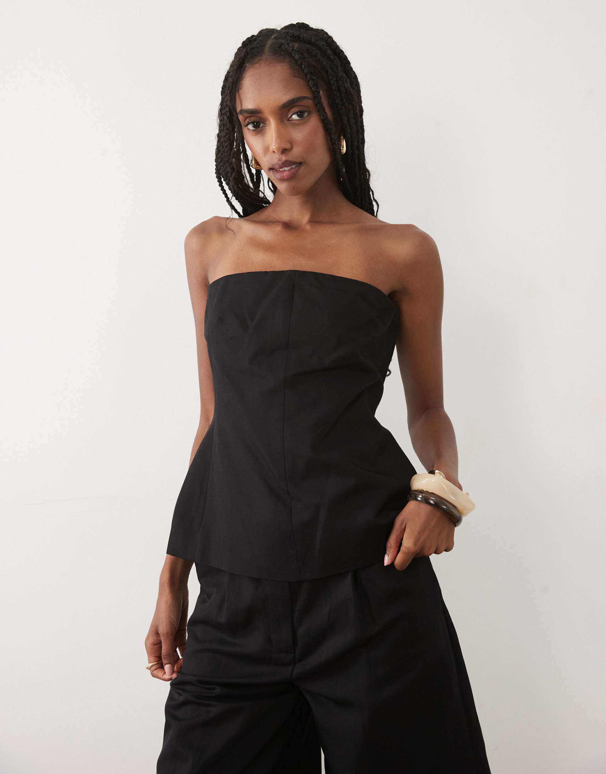 mango sansa off shoulder structured top in black - part of a set