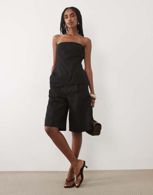 Mango Sansa off shoulder structured top & short co-ord in black, 3 of 3