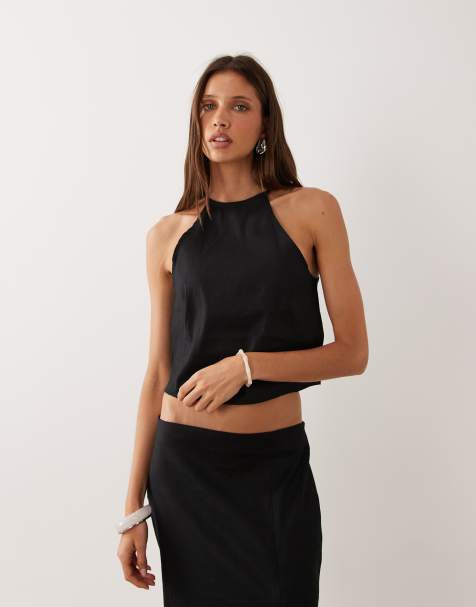 Mango Santori linen mix cami top in black - part of a set - view 1