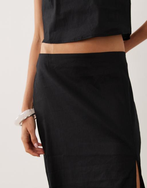 Mango - Santori - Midi rok van linnenmix met split in zwart, deel van co-ord set, 5 van 5