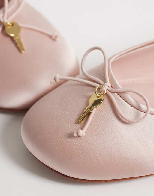 Mango - Satijnen ballerina's met sleutelhangertje in babyroze, 4 van 4