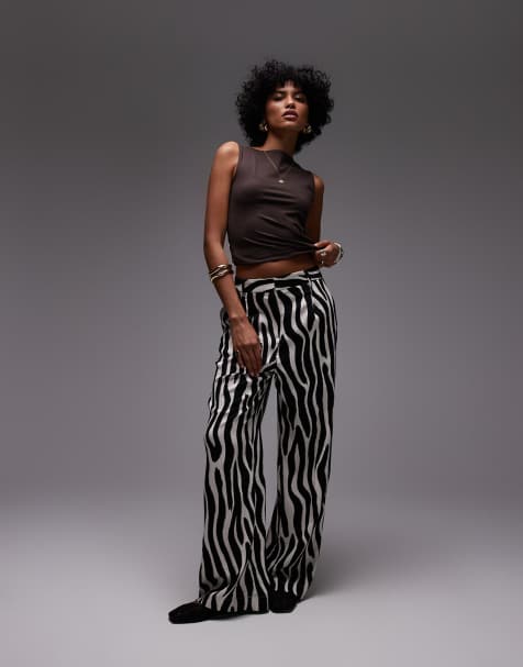 Mango - Satijnen broek met rechte pijpen en zebraprint in wit - view 1