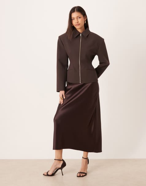 Mango - Satijnen maxi-rok in paars - view 1