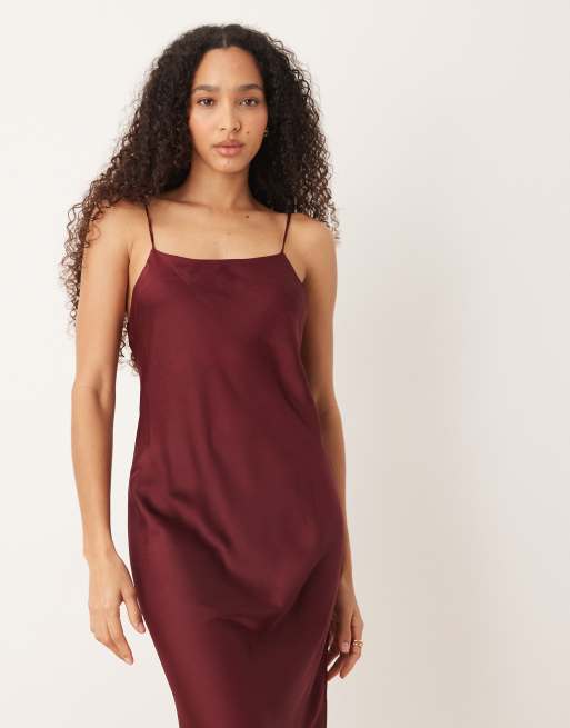 Mango - Satijnen maxi-slipdress in dieprood, 3 van 4