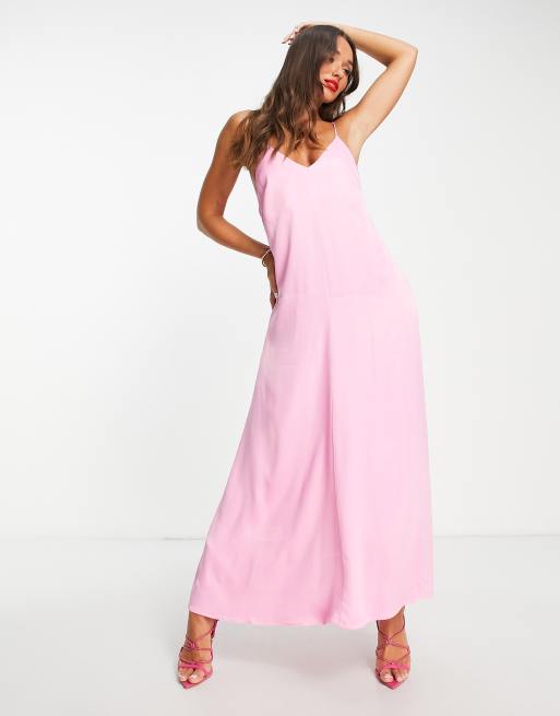 Mango - Satijnen midi jurk met strikdetail op de rug in zacht roze
