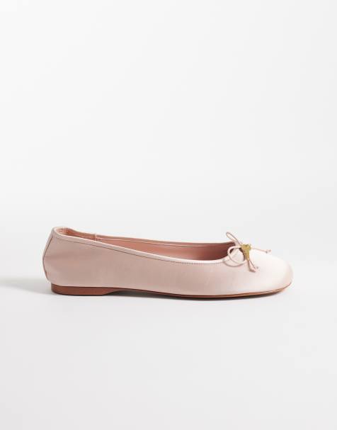 Mango – Satin-Ballerinas in Babyrosa mit Anhänger in Schlüsselform - view 1