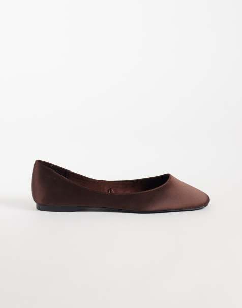 Mango satin ballet flats in brown - view 1