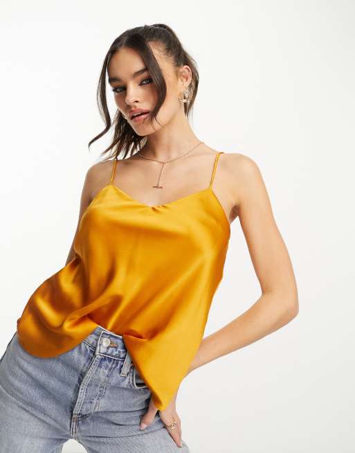 River Island longline satin cami in orange