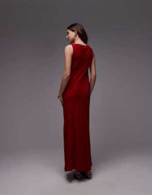 Mango Sleeveless Satin Midi Dress In Red