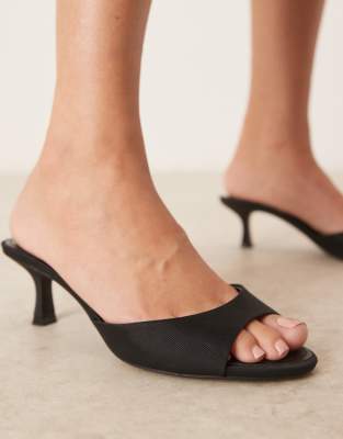 Mango satin finish heeled mule sandals in black