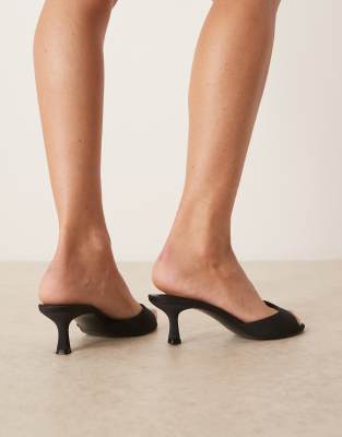 Mango satin finish heeled mule sandals in black