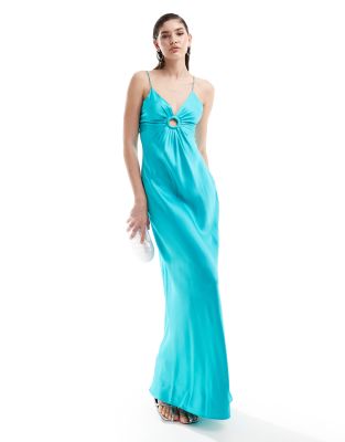 satin halterneck maxi dress in light blue