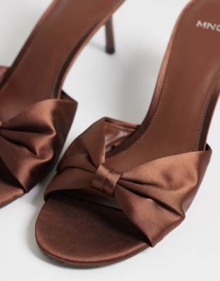 Mango Satin-finish Sandals With Bow Chocolate In Brown