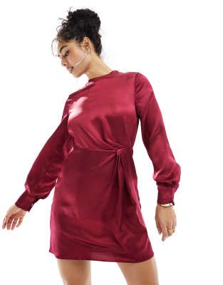 Mango Puffed Sleeves Satin Dress Medium Red