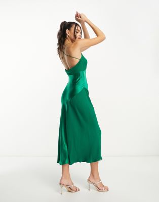 Mango satin maxi dress in green ASOS