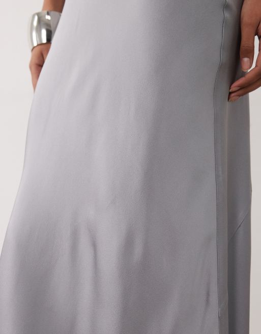 Mango satin maxi skirt co-ord in silver, 4 of 5