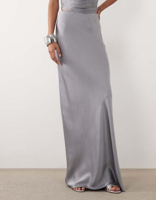 Mango satin maxi skirt co-ord in silver, 5 of 5