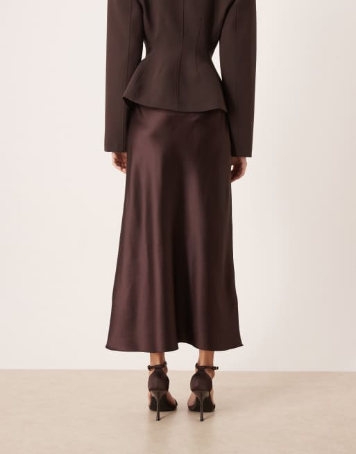 Mango satin maxi skirt in fig, 3 of 5