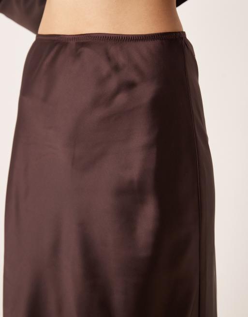 Mango satin maxi skirt in fig, 4 of 5