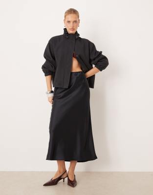 Mango Satin Maxi Skirt In Blue