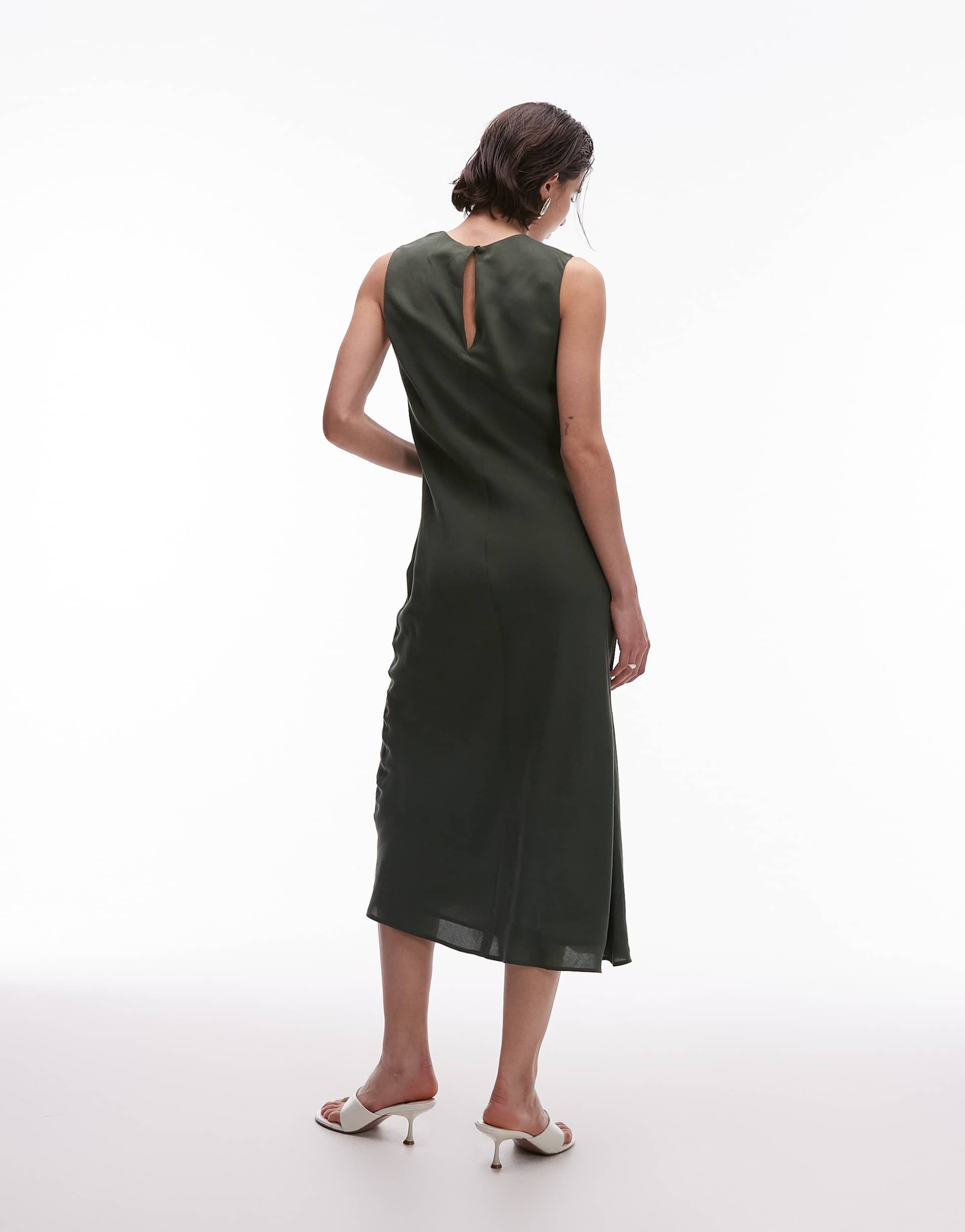 mango satin midi dress in olive green