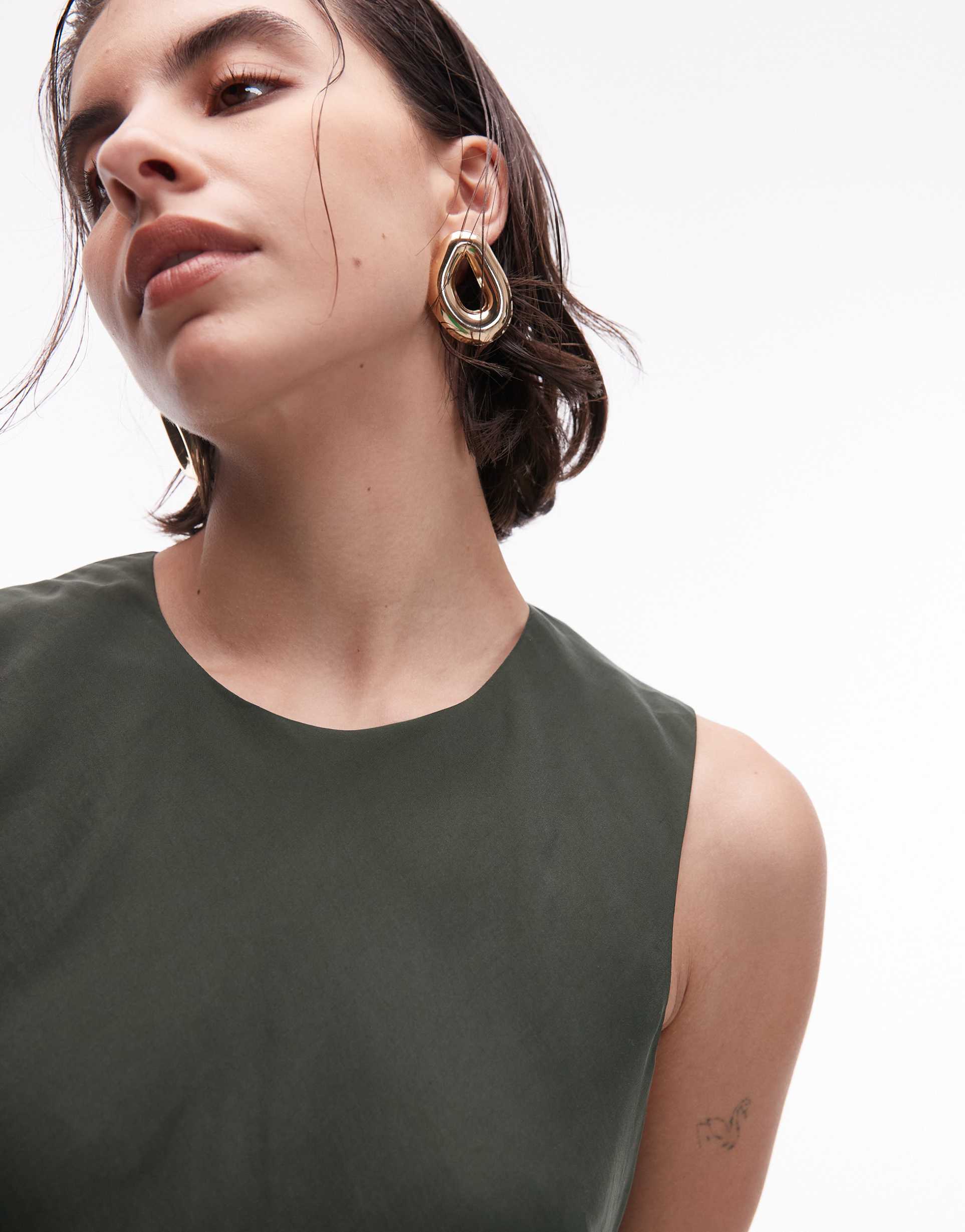 mango satin midi dress in olive green