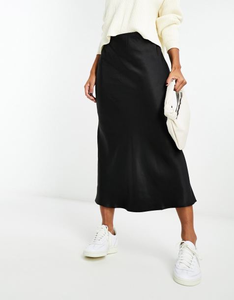 Mango satin midi skirt in black - view 1