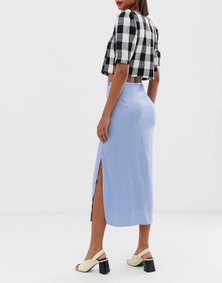 mango satin midi skirt in blue