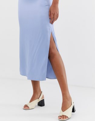 mango satin midi skirt in blue