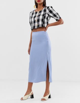 mango satin midi skirt in blue