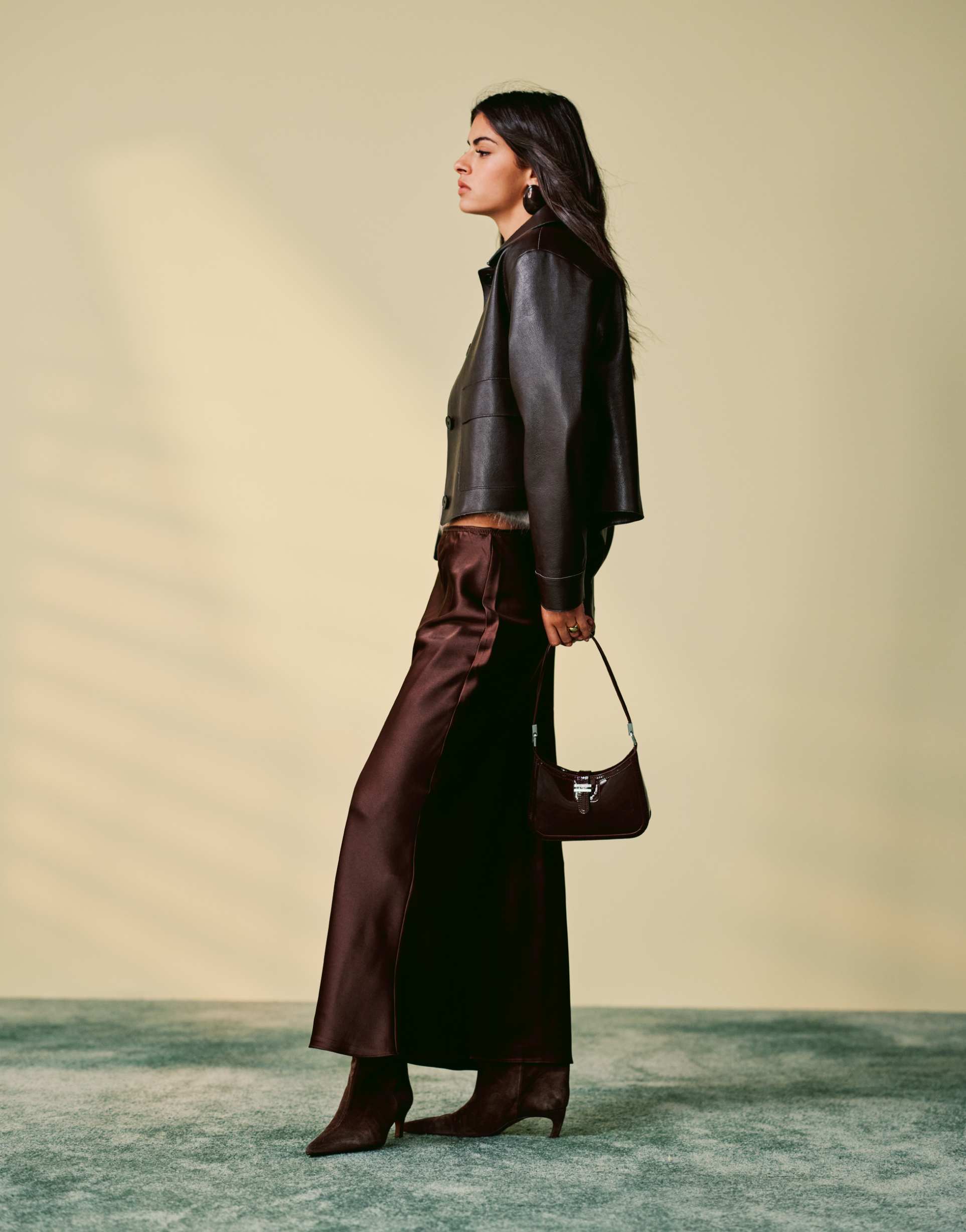 mango satin midi skirt in brown