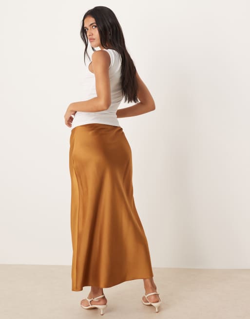 Mango satin midi skirt in brown, 5 of 5