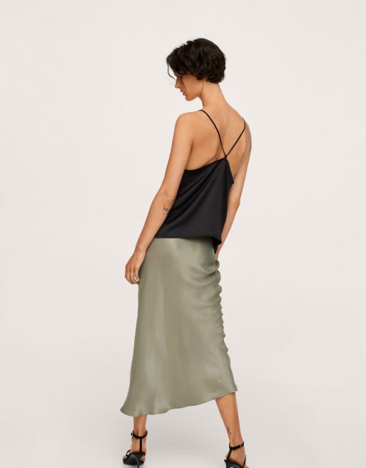 Silk laundry bias clearance cut skirt hunter green