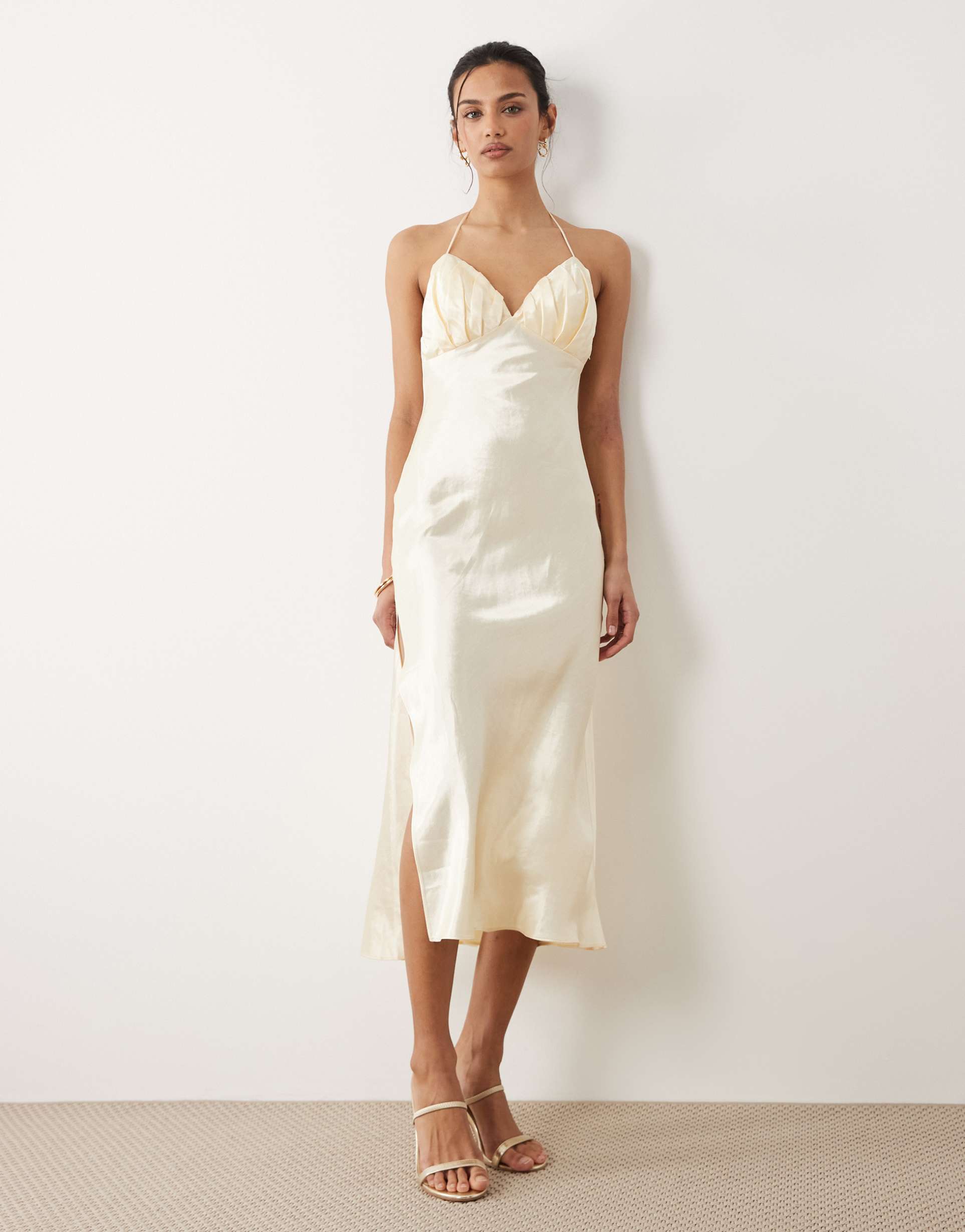mango satin midi slip dress in oyster