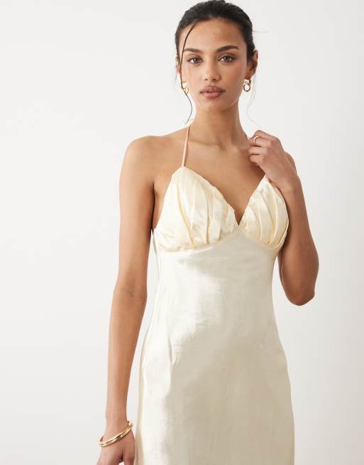  Mango satin midi slip dress in oyster, 3 of 4