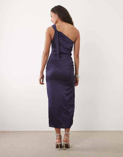Mango – Satin-Midikleid in Dunkelblau mit One-Shoulder-Träger, 4 von 4