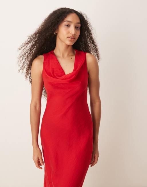 Mango – Satin-Midikleid in Rot mit Wasserfallausschnitt, 3 von 4