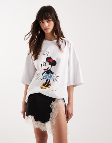 Mango satin mini skirt with lace trim in black and white